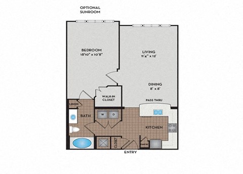 Floor plan for 1 bed, 1 bath, 803 sqft